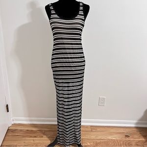 Bailey 44 Crochet Stripe Maxi Dress Size M Black and White Lined Nautical Beachy